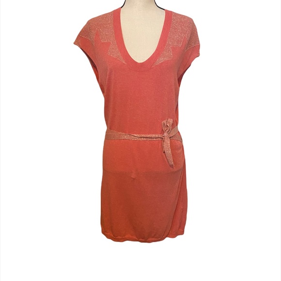 Zadig & Voltaire Rimo Coral Belted Size Small Cap Sleeve Mini Dress. - Picture 3 of 10
